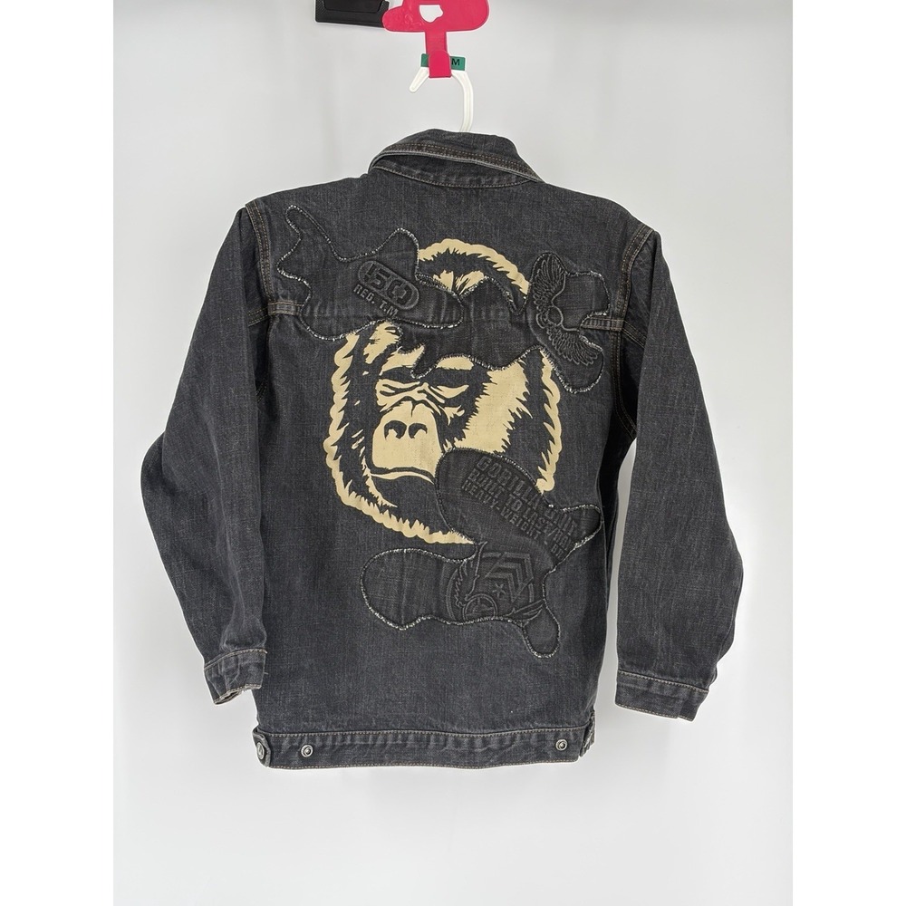 VTG G-Unit Kids Denim Jacket Youth 7 Gorilla Graphic Hip Hop Y2K Trucker Coat